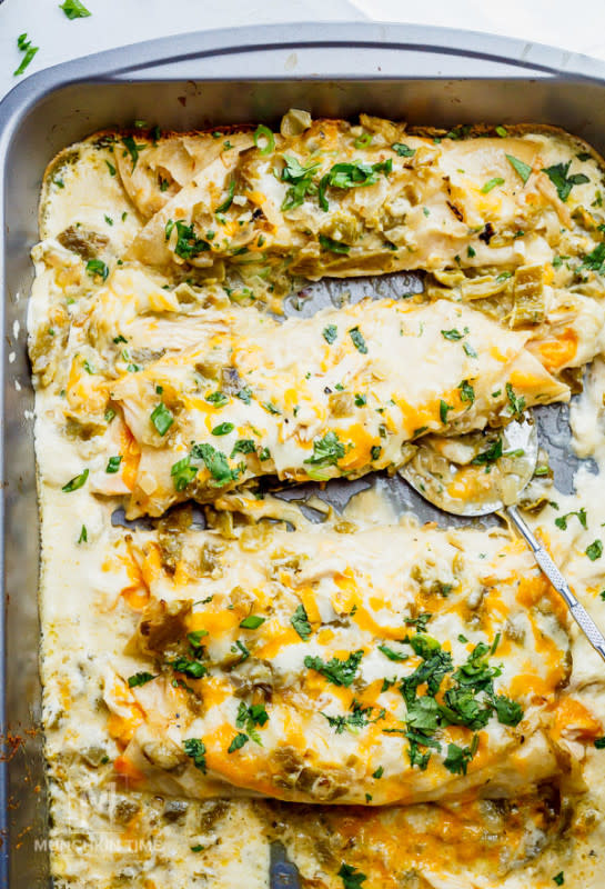 <p>Munchkin Time</p><p>Satisfy your cravings with this delicious creamy white sauce chicken enchiladas.</p><p><strong>Get the recipe: <a href="https://www.munchkintime.com/creamy-white-sauce-chicken-enchiladas-recipe/" rel="nofollow noopener" target="_blank" data-ylk="slk:Creamy White Sauce Chicken Enchiladas;elm:context_link;itc:0;sec:content-canvas" class="link rapid-noclick-resp">Creamy White Sauce Chicken Enchiladas</a></strong></p>