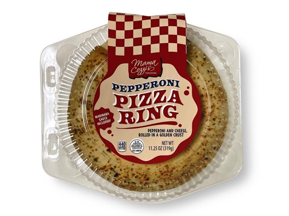 Red and beige package of Aldi's pepperoni pizza ring