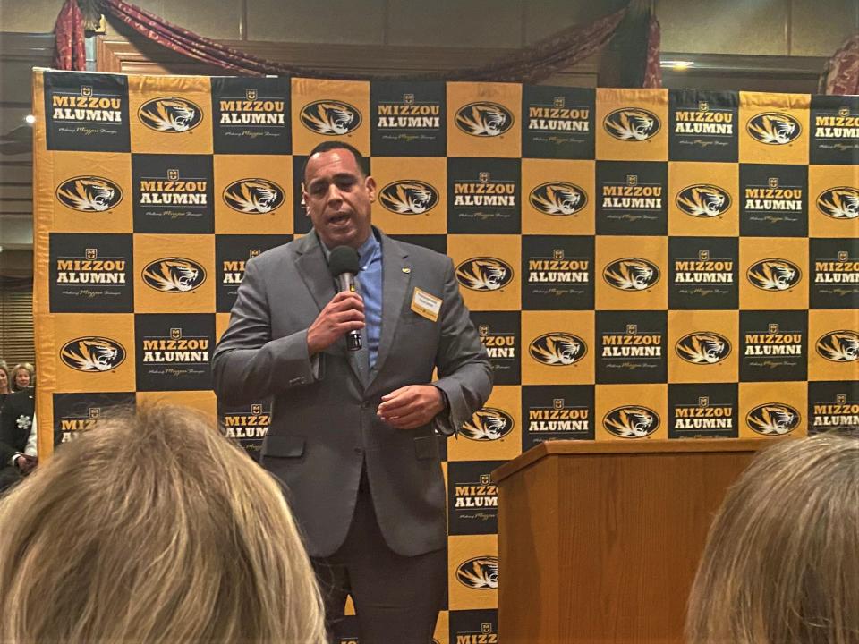 State Rep. David Tyson Smith, D-Columbia, talks Thursday, Jan. 19, 2023, to the Boone County chapter of the Mizzou Alumni Association in Columbia, Mo.