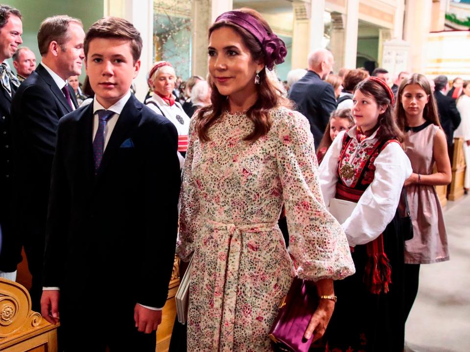 Crown Princess Mary of Denmark wearing a floral dress in 2019
