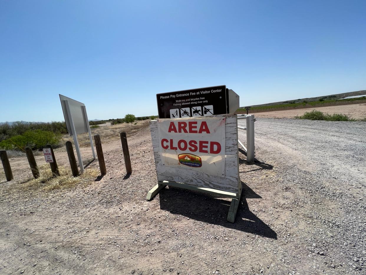 The entrance to Mesilla Valley Bosque State Park west of Mesilla, N.M. is seen closed to public access due to brush fire on Monday, April 25, 2022.