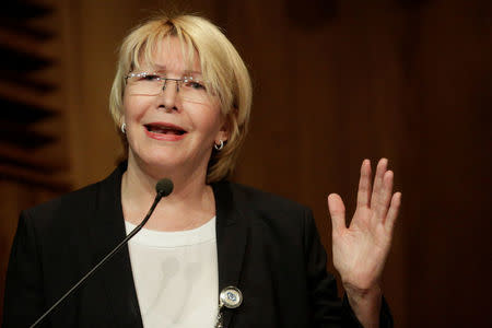 Venezuela's chief prosecutor Luisa Ortega Diaz talks to the media during a news conference in Caracas, Venezuela April 25, 2017. REUTERS/Marco Bello