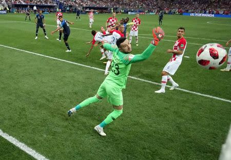 Soccer Football - World Cup - Final - France v Croatia - Luzhniki Stadium, Moscow, Russia - July 15, 2018 Croatia's Mario Mandzukic scores an own goal and the first for France. REUTERS/Pawel Kopczynski/Pool