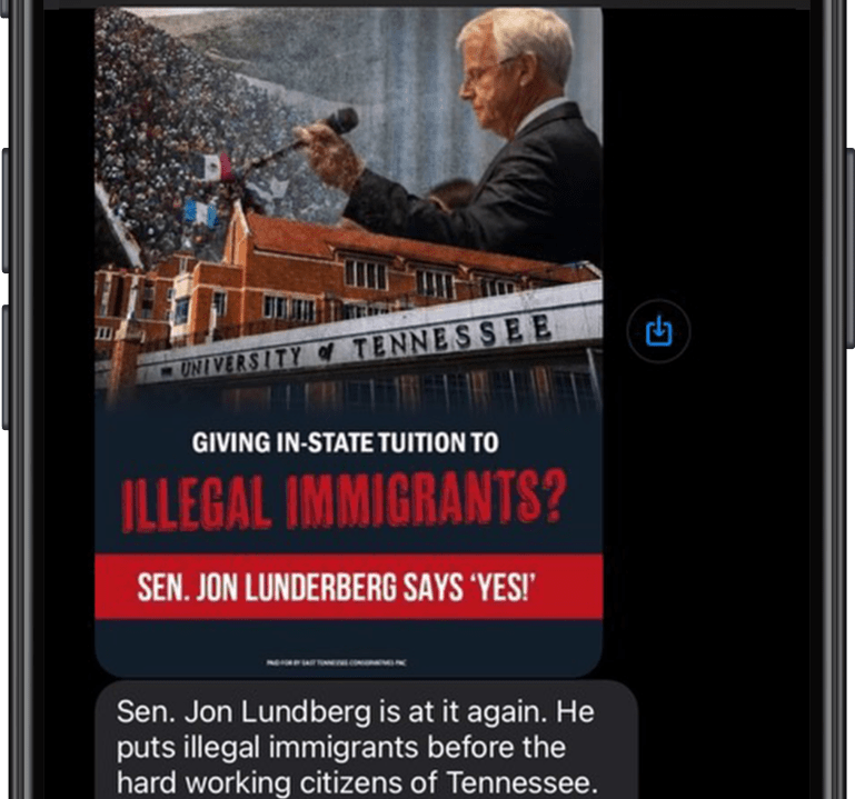 <strong><em>The top section of a text ad alleging Jon Lundberg voted in favor of in-state tuition for illegal immigrants. (Photo: WJHL)</em></strong>