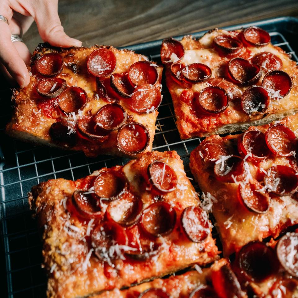 Fly Bye also offers Detroit-style, rectangular pan pizza.