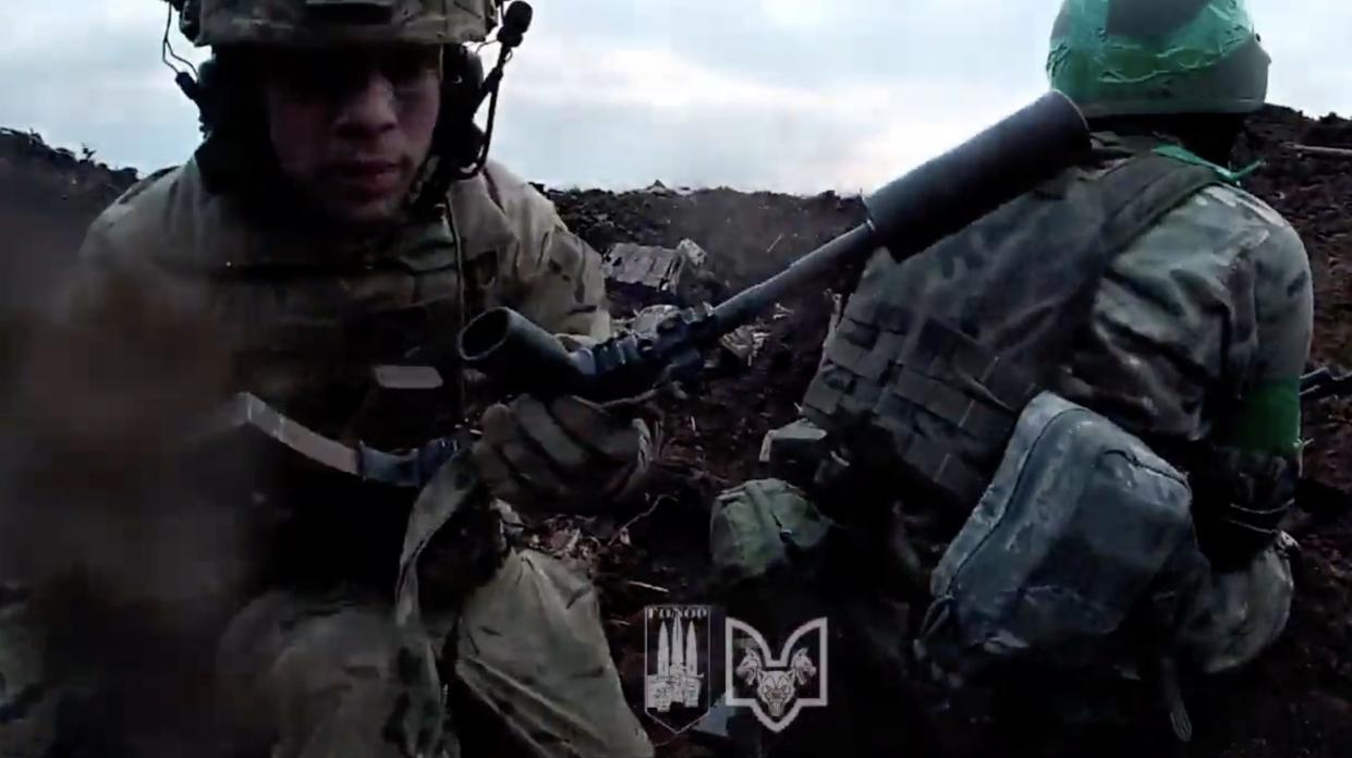 A screenshot from a video by the volunteer Ukrainian "Da Vinci Wolves" battalion in Bakhmut.