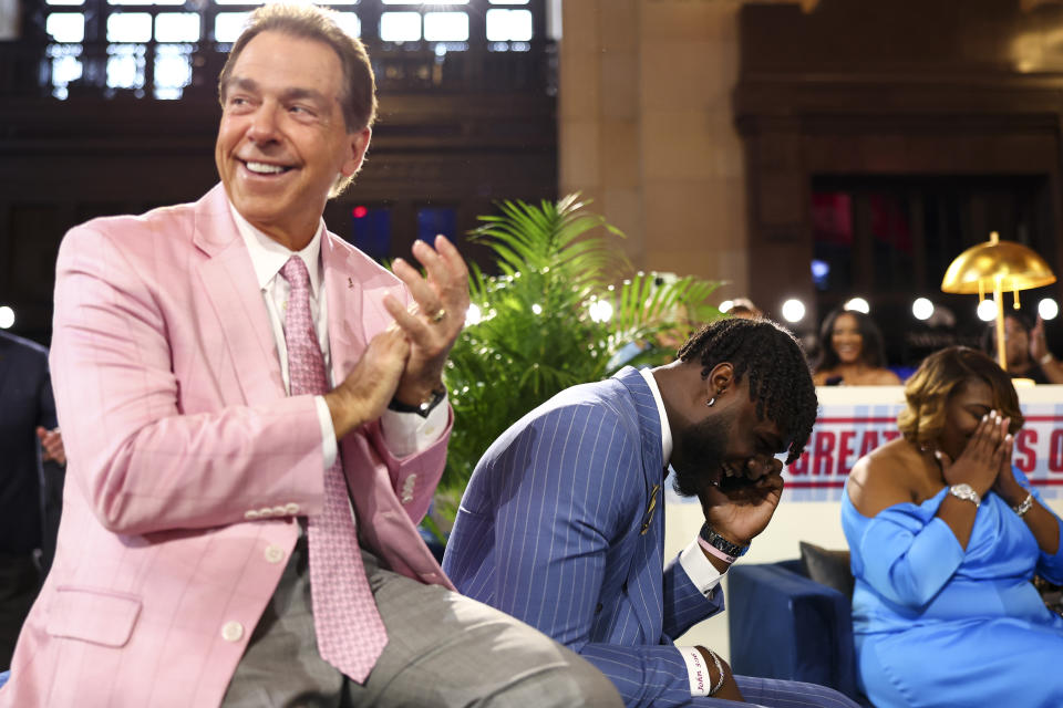 Alabama's Nick Saban and Will Anderson at the 2023 NFL Draft. (Kevin Sabitus/Getty Images)