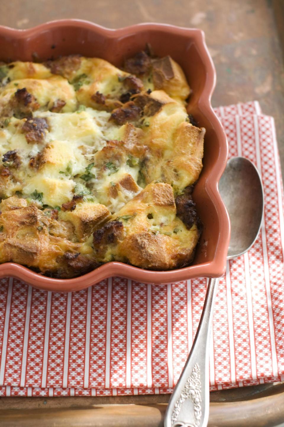 In this image taken on Jan. 7, 2013, Valentine's Day breakfast-in-bed egg strata is shown in Concord, N.H. (AP Photo/Matthew Mead)