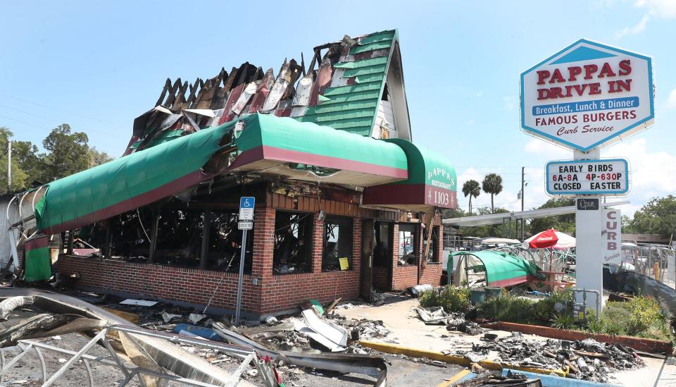 Pappas Drive In and Restaurant, destroyed by a fire in March, pictured Friday, April 26, 2024, in New Smyrna Beach.