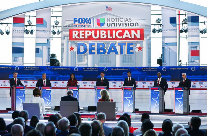 Republican U.S. Presidential candidates participate in their second debate of the 2024 U.S. presidential campaign in Simi Valley, California