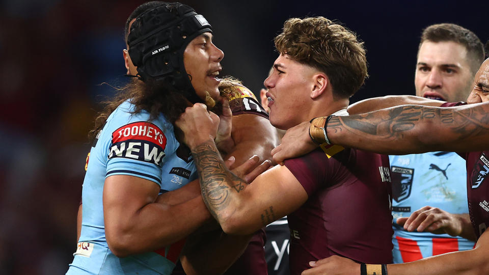 Jarome Luai and Reece Walsh get up close and personal.