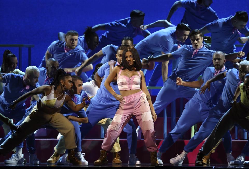 Mabel performs on stage at the Brit Awards 2020 in London, Tuesday, Feb. 18, 2020. (Photo by Joel C Ryan/Invision/AP)