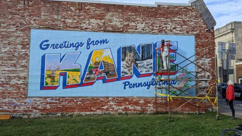 Mural that reads "Greetings from Kane, Pennsylvania"