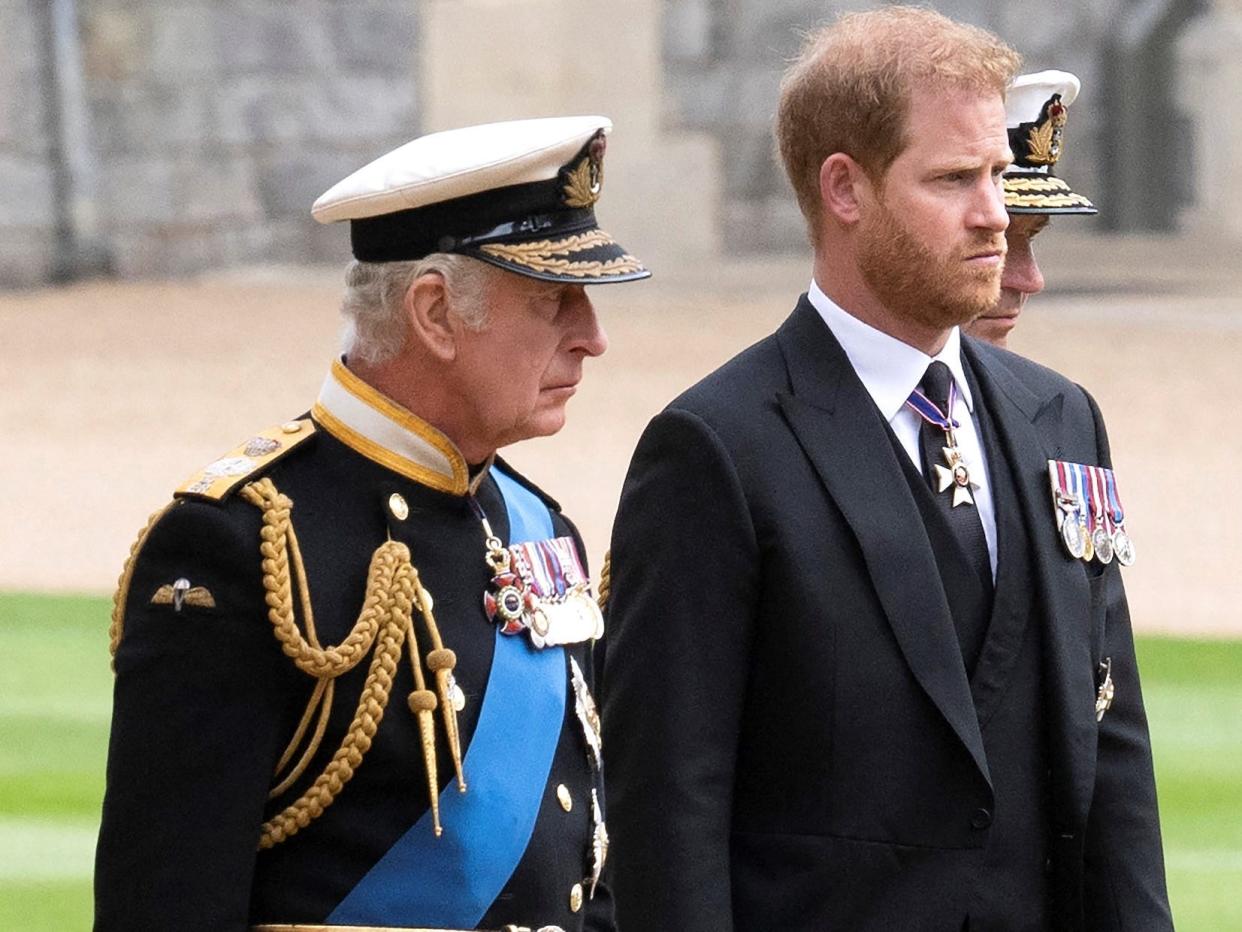 Prince Harry, King Charles during Queen Elizabeth II's funeral