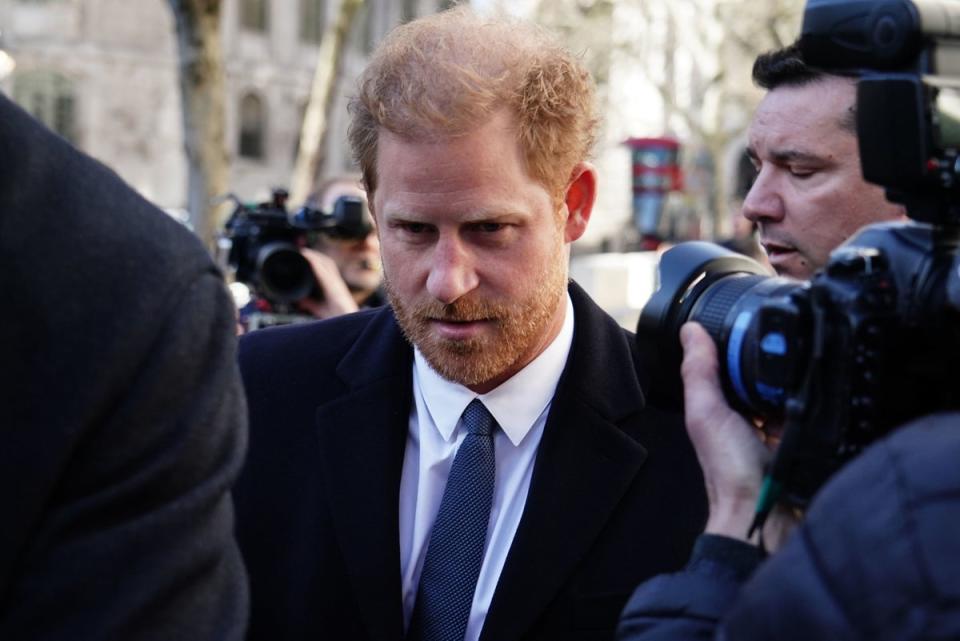 Prince Harry makes his unexpected arrival at the Royal Courts Of Justice on Monday (PA)