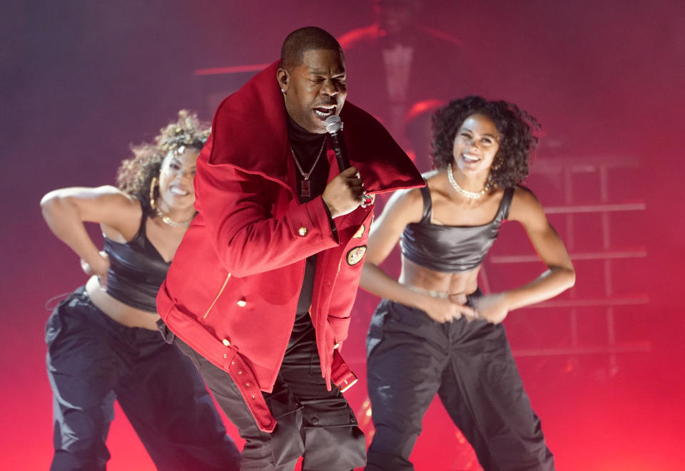 Busta Rhymes performs "ATLiens" at the 65th annual Grammy Awards on Sunday, Feb. 5, 2023, in Los Angeles. (AP Photo/Chris Pizzello)