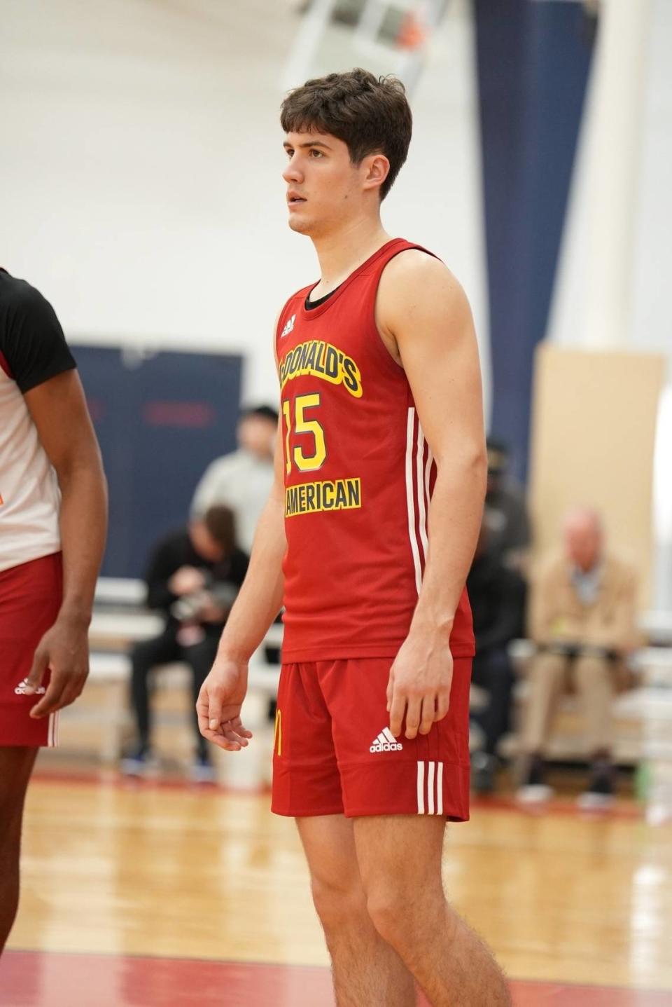 Reed Sheppard participates in a practice ahead of the 2023 McDonald’s All-American Game in Houston, Texas.