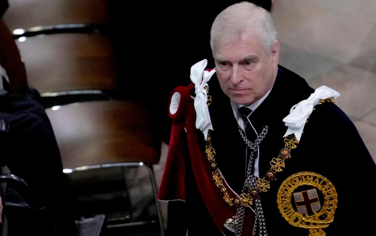 Prince Andrew during the Coronation ceremony of King Charles at Westminster Abbey in London - Kirsty Wigglesworth/AP
