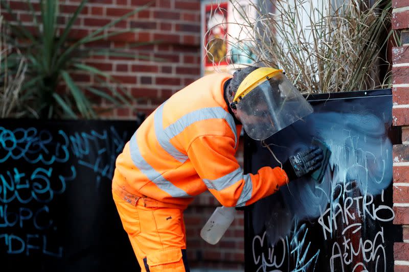 Cleanup following anti Police bill protest in Bristol