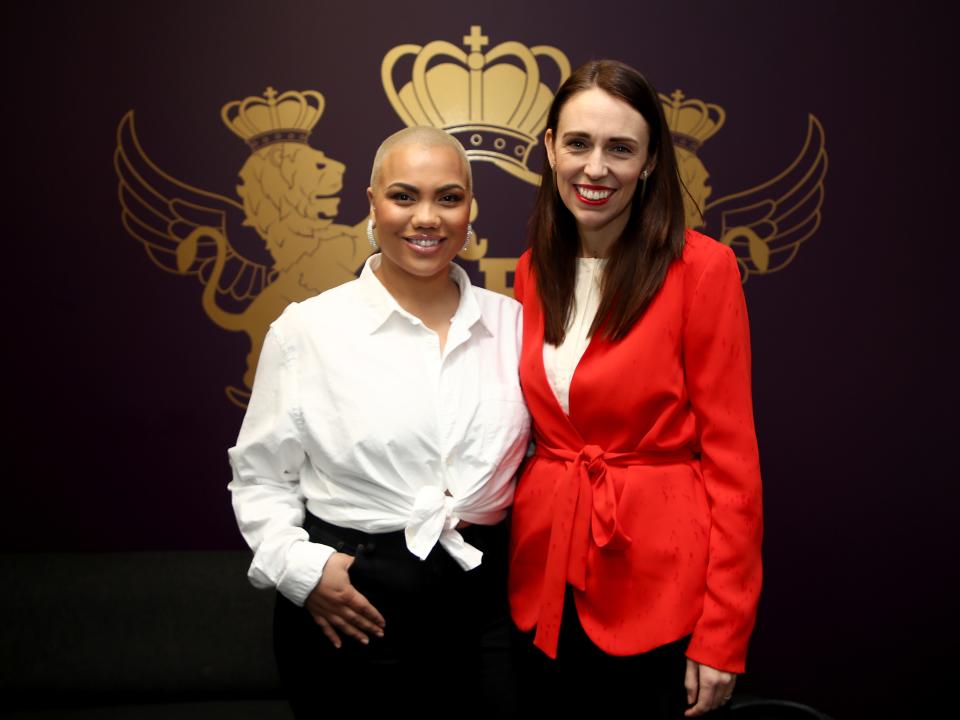 Parris Goebel (L) meets with Prime Minister Jacinda Ardern (R) at The Palace Dance Studio on August 23, 2019 in Auckland, New Zealand.