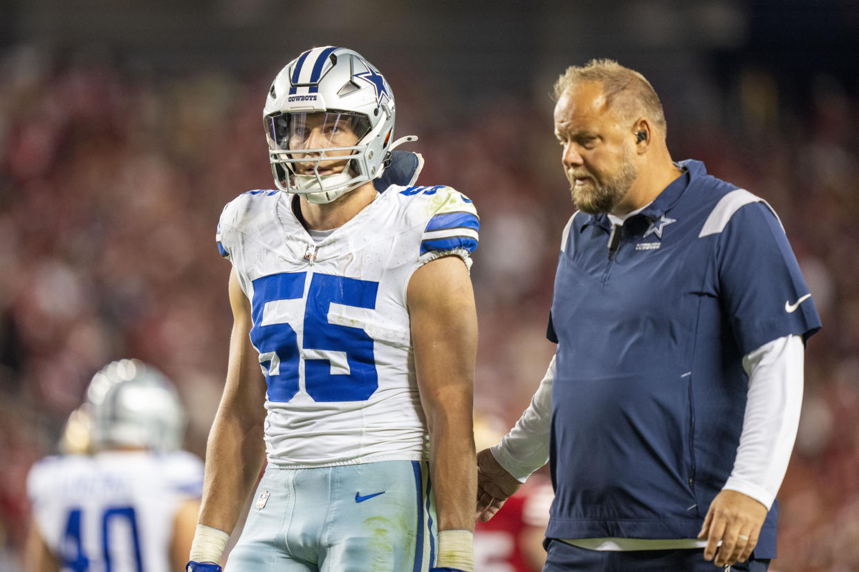 Cowboys linebacker Leighton Vander Esch, who has a history of neck injuries, was ruled out of their 42-10 loss to the 49ers early on Sunday night