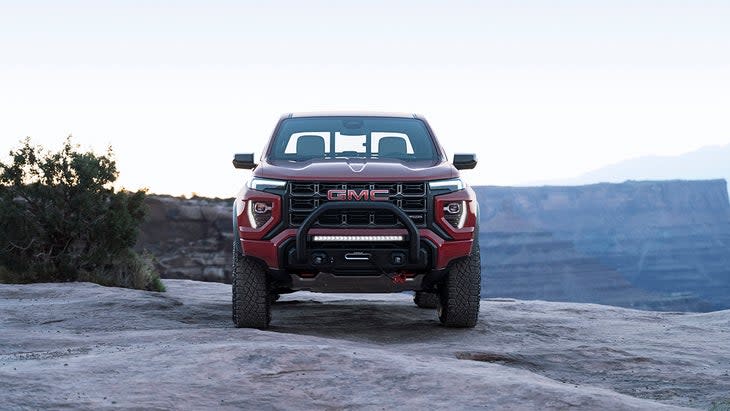 <span class="article__caption">The AT4X’s front bumper includes a prominent brush guard, 30-inch light bar, and an optional winch from ComeUp. </span>