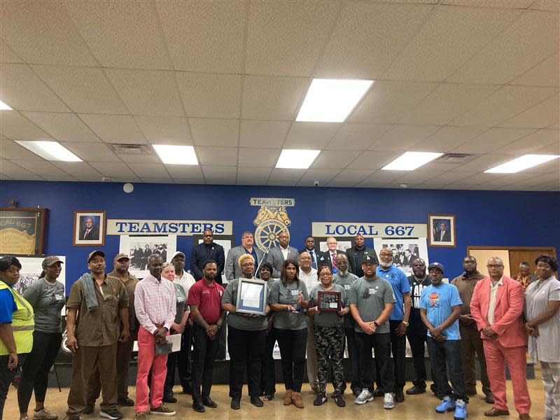 Teamster members of Local 667 in Memphis, TN gather for the induction of Martin Luther King Jr. as a honorary member of the International Brotherhood of Teamsters.