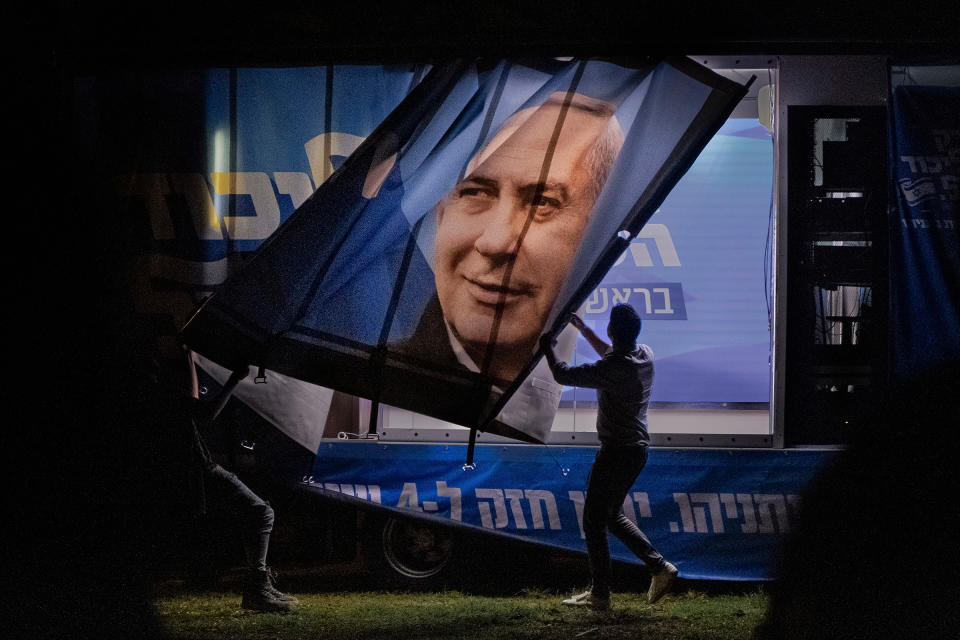 Campaign preparations for Benjamin Netanyahu in Be'er Sheva, Israel, on Oct. 20.<span class="copyright">Amit Elkayam—The New York Times/Redux</span>