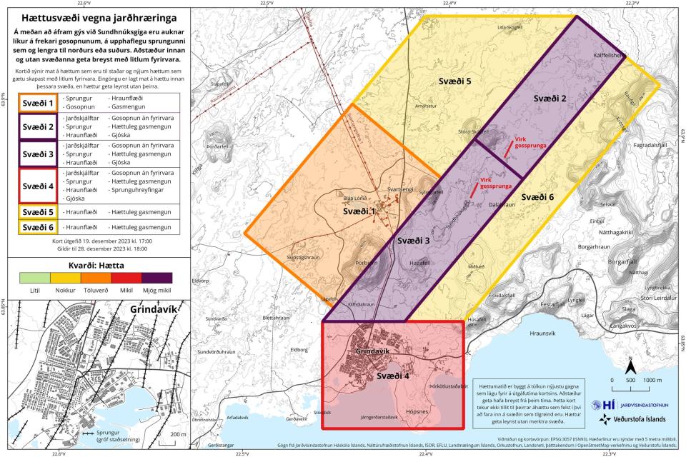 current hazard map showing the areas at risk from the Iceland volcano