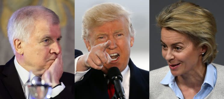 Horst Seehofer (l.) und Ursula von der Leyen (r.) wollen sich Donald Trump zum Vorbild nehmen (Bild: dpa/AP Photo/Montage)