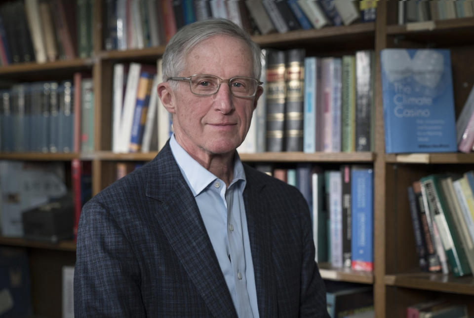 CORRECTS SOURCE ON IMAGE TO BBVA FOUNDATION FRONTIERS OF KNOWLEDGE AWARDS FROM YALE UNIVERSITY - In this undated photo provided by BBVA Foundation Frontiers of Knowledge Award, William Nordhaus, of Yale University, poses for a photograph. Two researchers at American universities have been awarded the 2018 Nobel Prize for Economics. Nordhaus was named for integrating climate change into long term macroeconomic analysis and New York University's Paul Romer was awarded for factoring technological innovation into macroeconomics. (BBVA Foundation Frontiers of Knowledge Awards via AP)