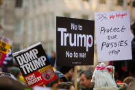 <p>Thousands of people gathered for the Womens March on London to march in celebration of womens rights, diversity and equality in London, United Kingdom, on 21 January 2017. This was mirrored in cities around the world. Thousands of people across the globe marched in solidarity. The march was also in protest to the inaugeration of Donald Trump as president of the USA. (Barry Lewis / In Pictures via Getty Images) </p>