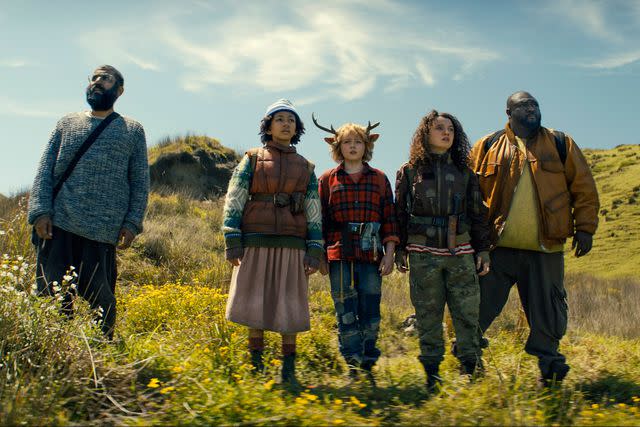 <p>Courtesy of Netflix</p> Adeel Akhtar as Singh, Naledi Murray as Wendy, Christian Convery as Gus, Stefania LaVie Owen as Becky, Nonso Anozie as Jepperd in Sweet Tooth