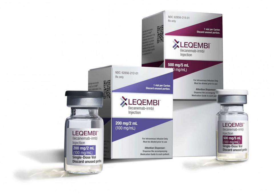 PHOTO: This Dec. 21, 2022, image provided by Eisai in January 2023, shows vials and packaging for their medication Leqembi. (Eisai via AP)