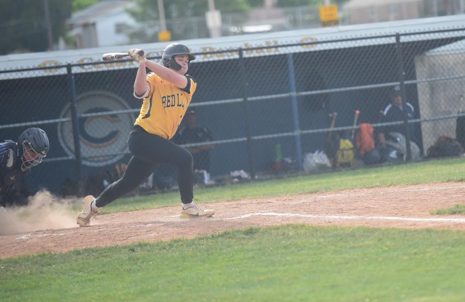 Red Lion's A.J. Lipscomb takes a swing at a pitch Thursday. Red Lion lost to Cedar Cliff, 4-2, in the District 3 Class 6A semifinals, Thursday, May 25, 2023.