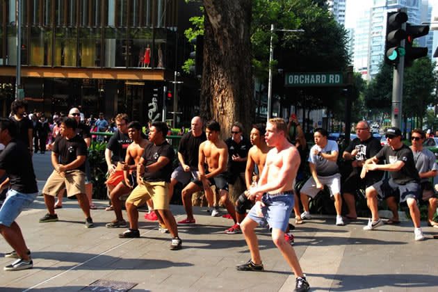 A restaurant from New Zealand is being investigated by police here after staging a haka performance on Orchard Road without a permit. (Photo: Fern & Kiwi Facebook page)