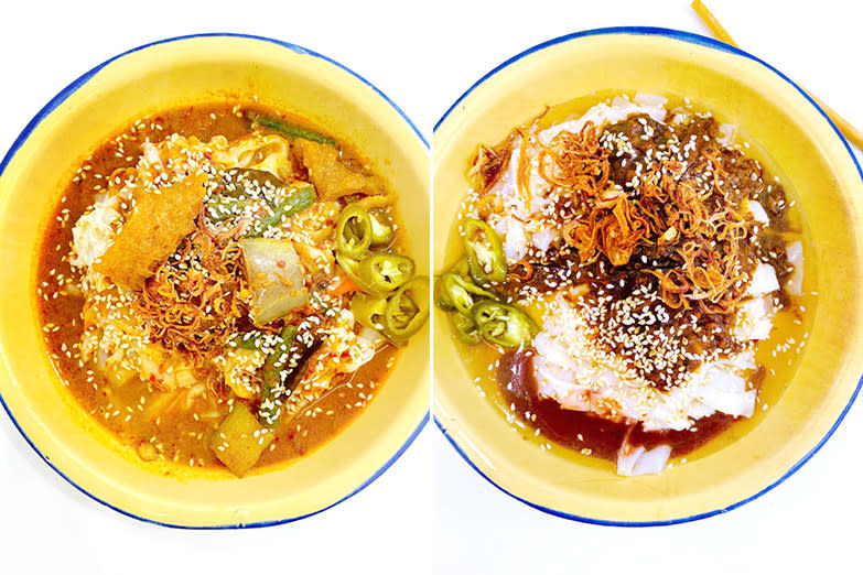 Curry 'chee cheong fun' (left) and mixed sauce 'chee cheong fun' (right).