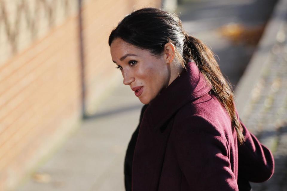 The Duchess of Sussex arrives at the Hubb Community Kitchen to celebrate the success of their cookbook (AFP/Getty Images)