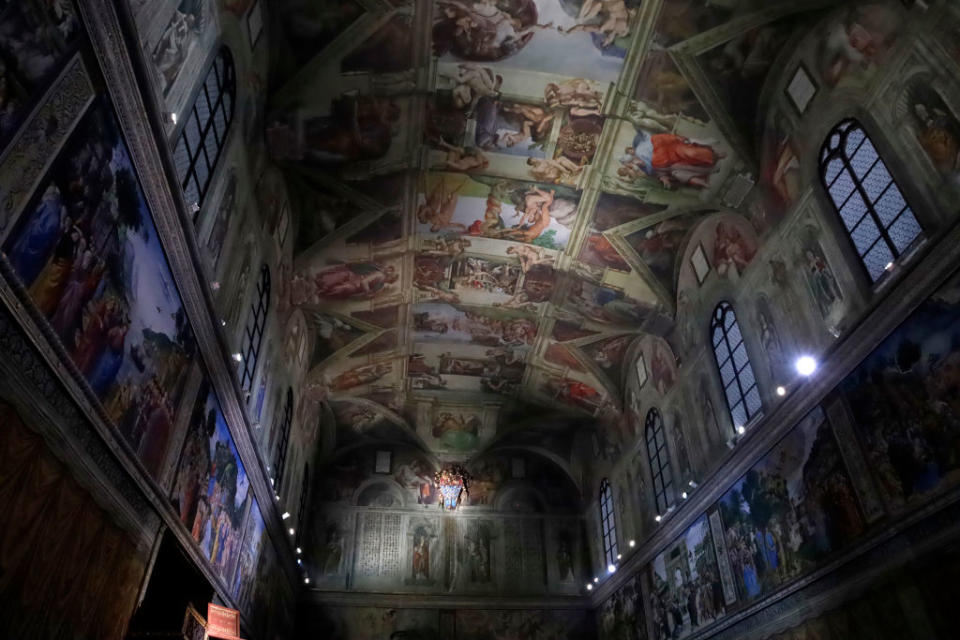 Ceiling of the Sistine Chapel with Michelangelo's fresco paintings