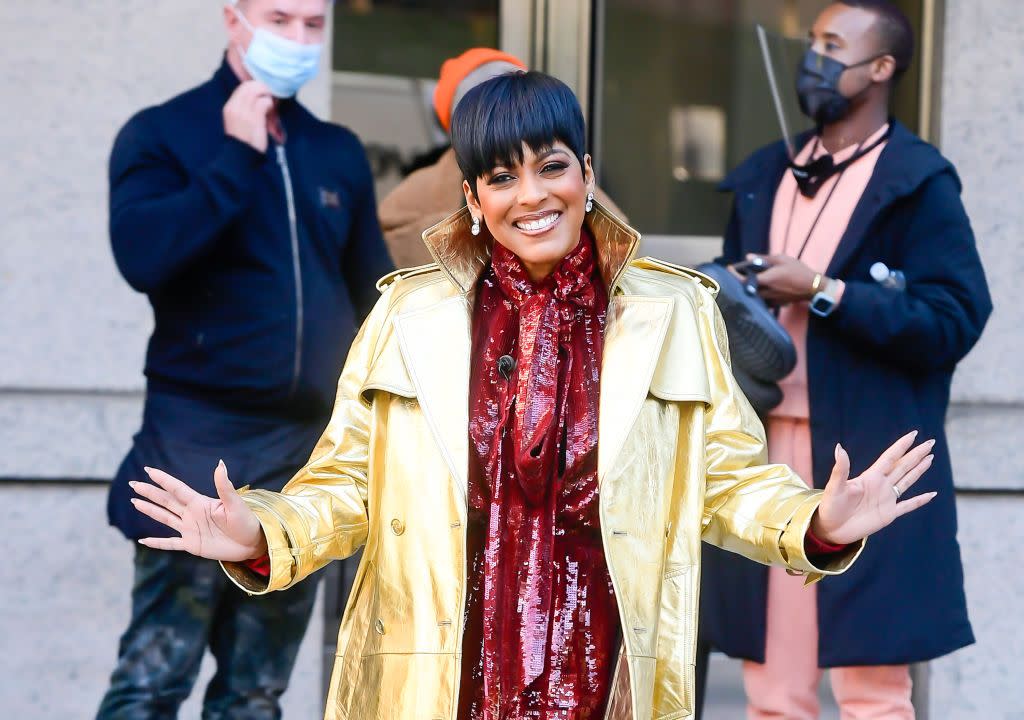 tamron hall is seen outside abc in midtown