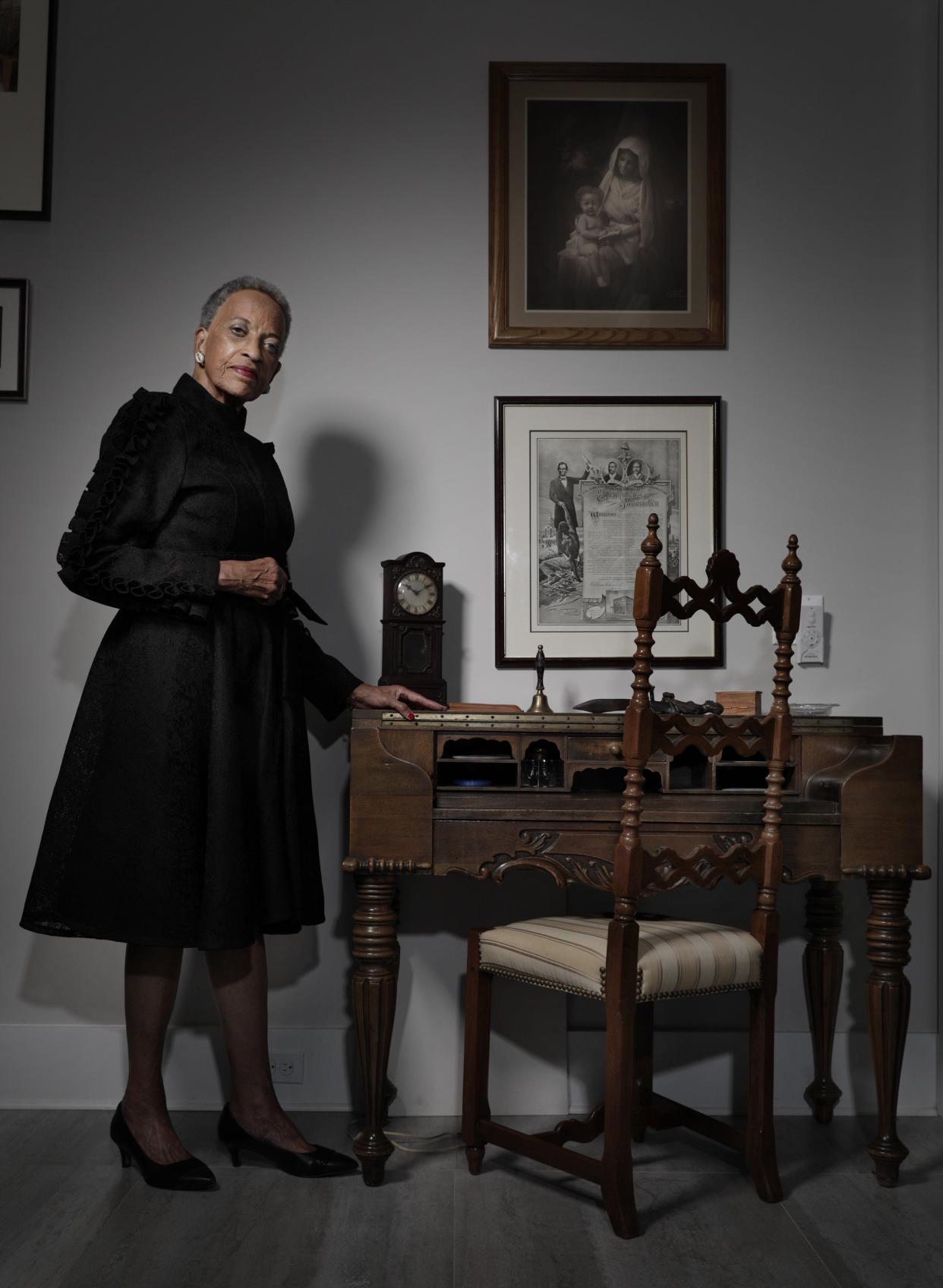 Johnnetta Betsch Cole stands alongside the desk of her great-grandfather A.L. Lewis in her American Beach home on Sept. 1. She is being honored on Sept. 15 with the International ATHENA Award. Born in Jacksonville, she has amassed an impressive resume as an educator, author, and president emerita of both Spelman College and Bennett College. She was also director of the Smithsonian Institution's National Museum of African Art. She and her husband, J.D. Staton, moved to Amelia Island where American Beach was established by Lewis in the 1930s as a segregated Black oceanfront resort.