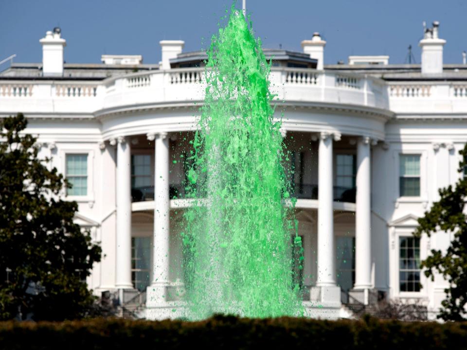 The White House fountain dyed green for St. Patrick's Day in 2012.