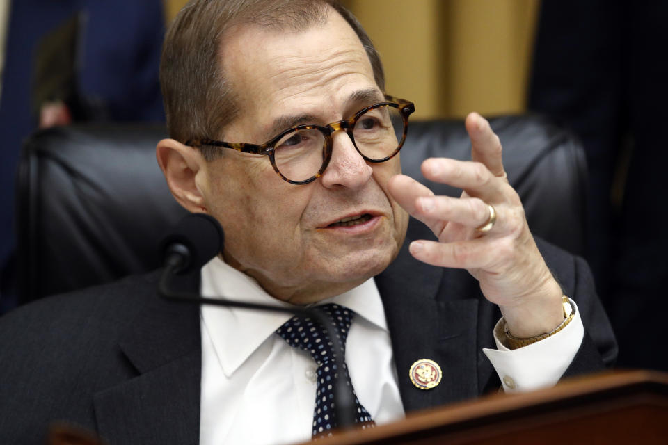House Judiciary Committee Chairman Jerrold Nadler, D-N.Y., speaks during a recess in a markup hearing on a series of bills, including some to reduce gun violence, Tuesday, Sept. 10, 2019, in Washington. (AP Photo/Patrick Semansky)
