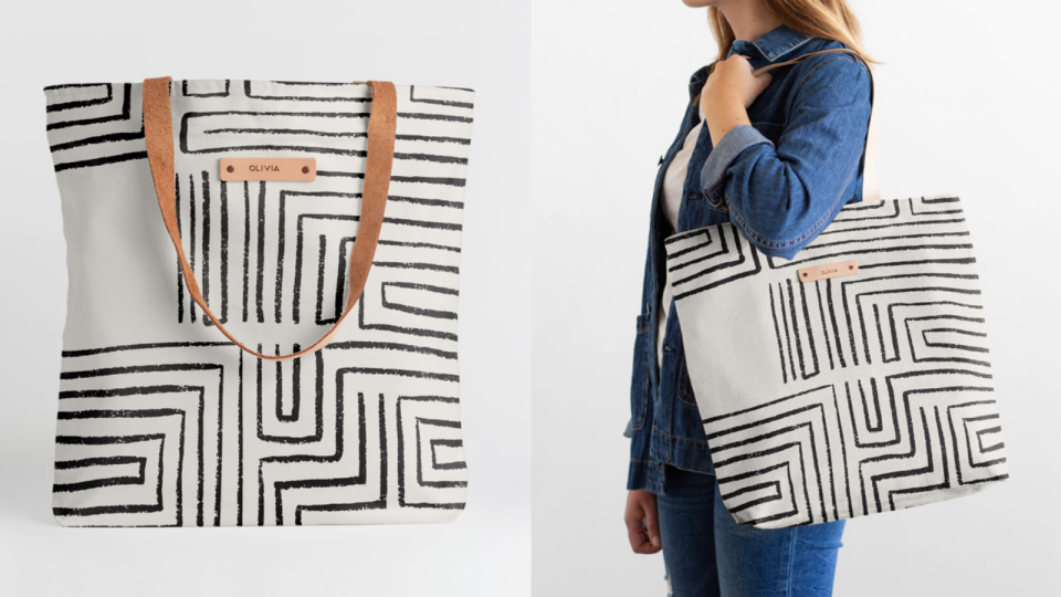 This boldly patterned bag will be a standout in your wardrobe.