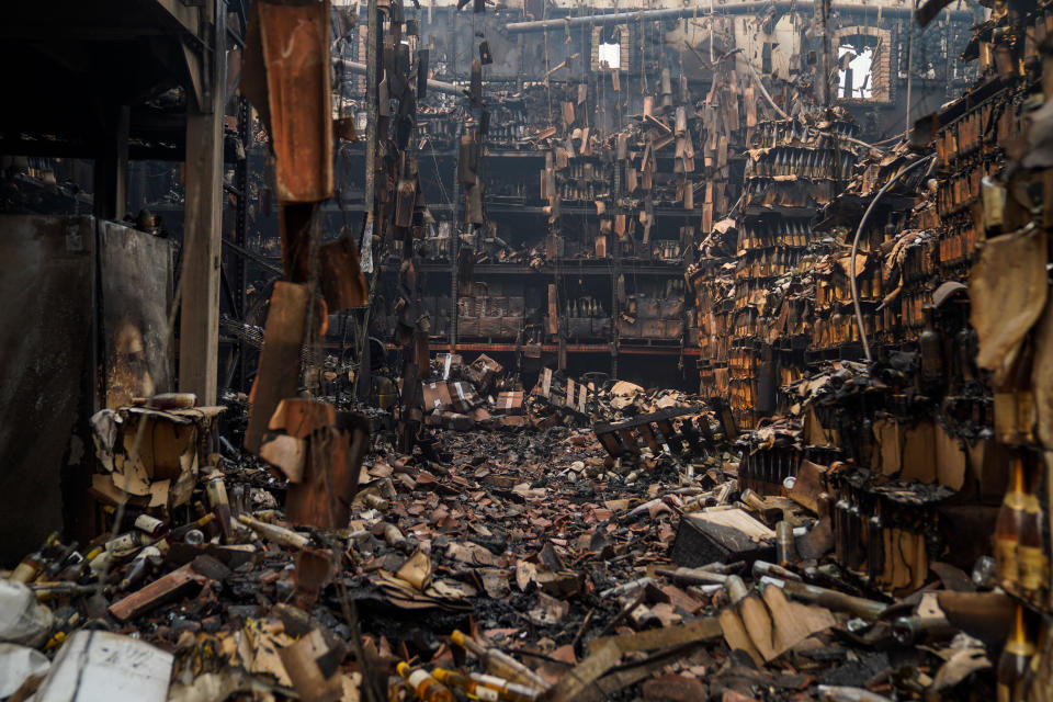 A look inside the devastation at Castello di Amorosa's farm house on Tuesday.