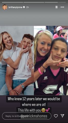 <p>BRITTANY MAHOMES/INSTAGRAM</p> Brittany Mahomes shares then-and-now photo with husband Patrick Mahomes