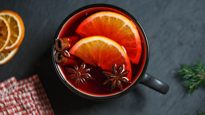 Mug of mulled wine from top