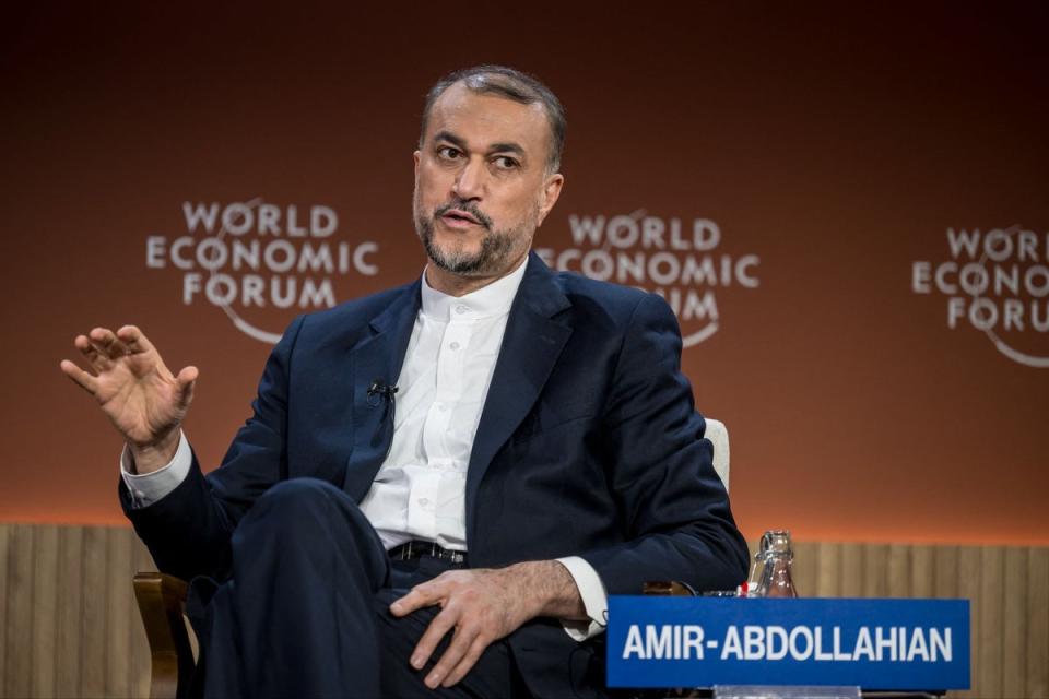 Iranian Foreign Minister Hossein Amir-Abdollahian at the World Economic Forum (WEF) meeting in Davos, Switzerland, on Wednesday (AFP via Getty Images)