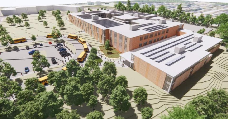 A rendering shows a plan for the new South Middle School in Braintree.