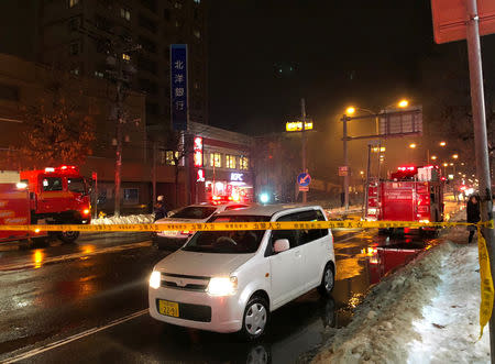 A view of a site of an explosion at a bar in Sapporo, Japan, December 16, 2018 in this picture obtained from social media. KEITA TOYOSHIMA/via REUTERS